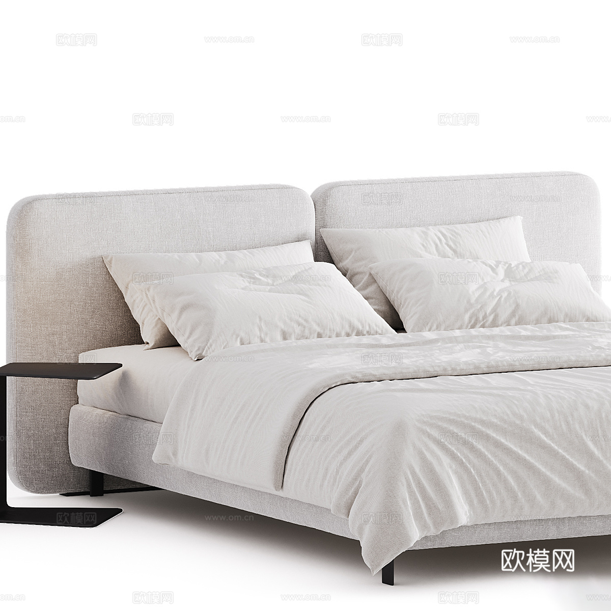 现代奶油风布艺双人床3d模型