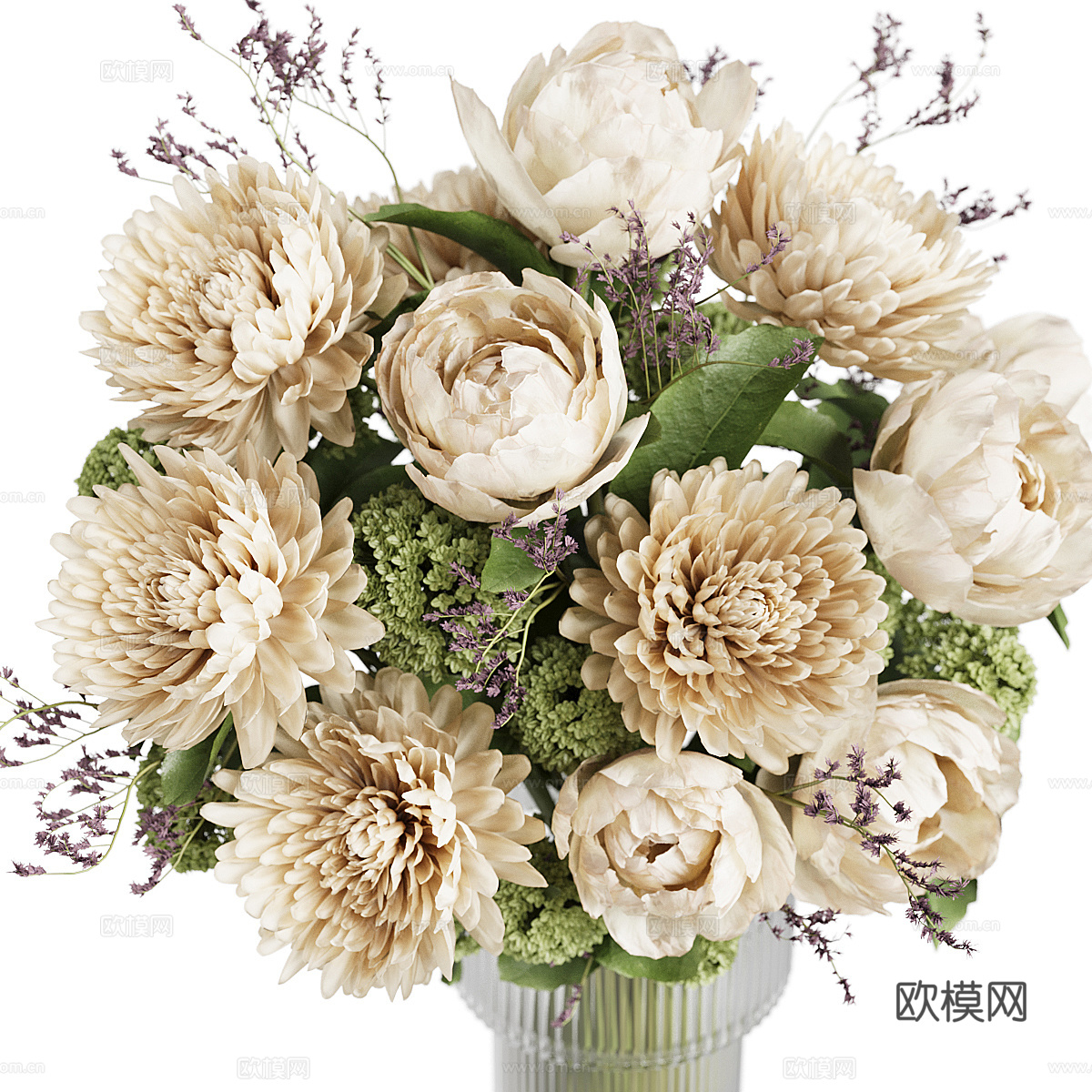 现代奶油风花瓶花艺3d模型