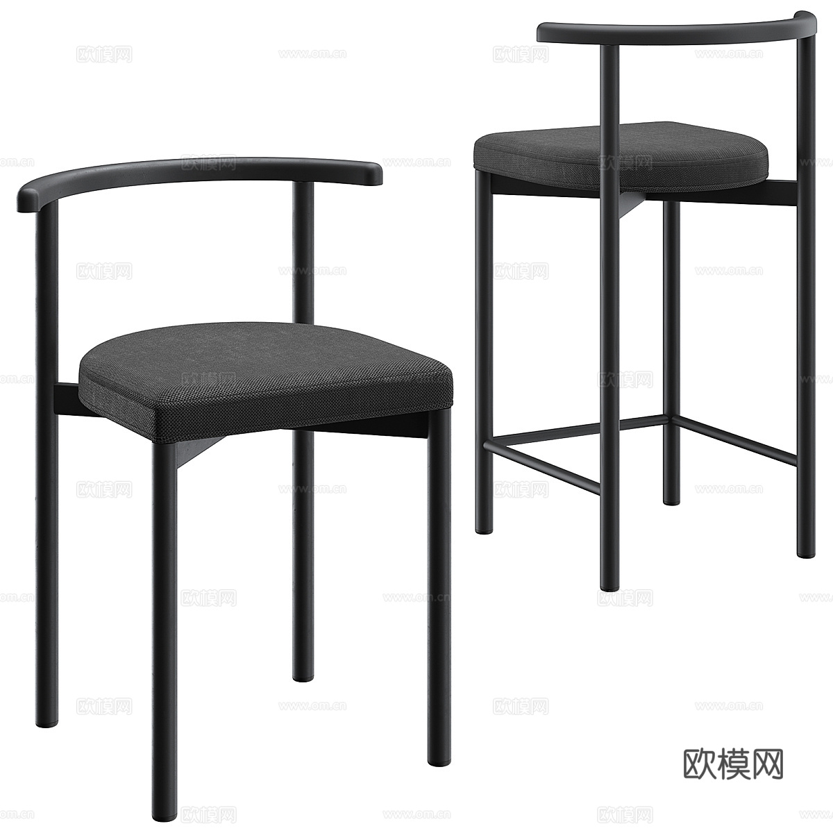 新中式木质吧台椅3d模型