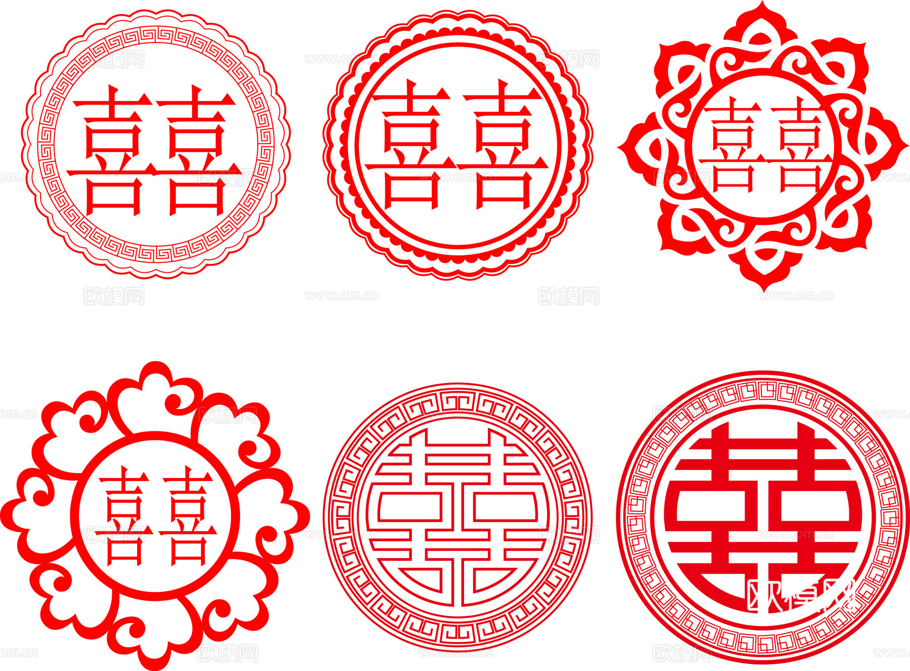 喜字剪影cad施工图