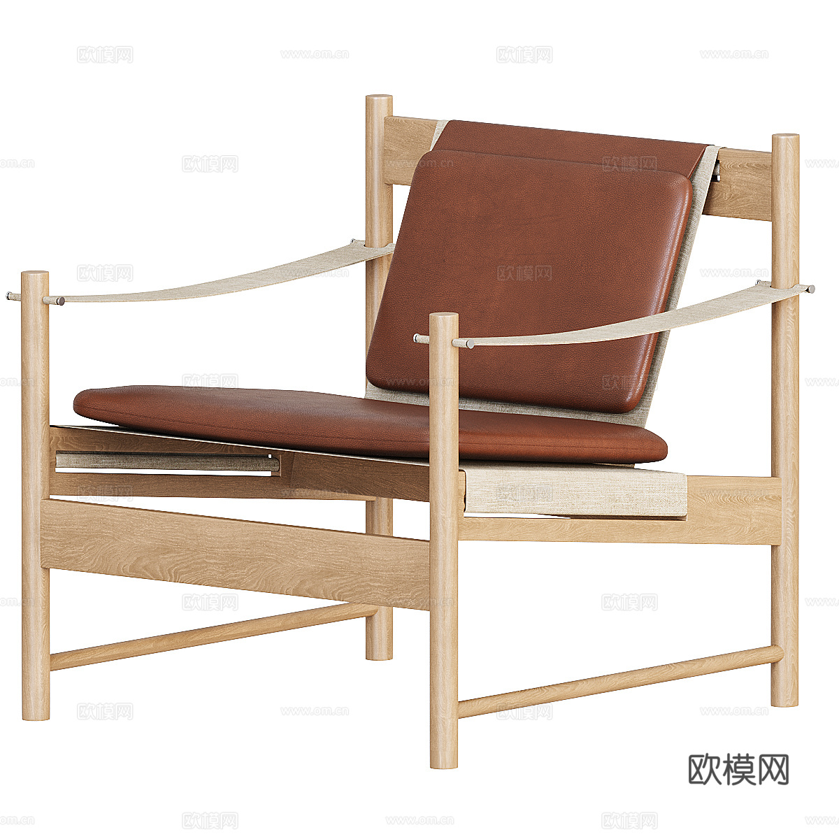 新中式木质皮革扶手椅3d模型