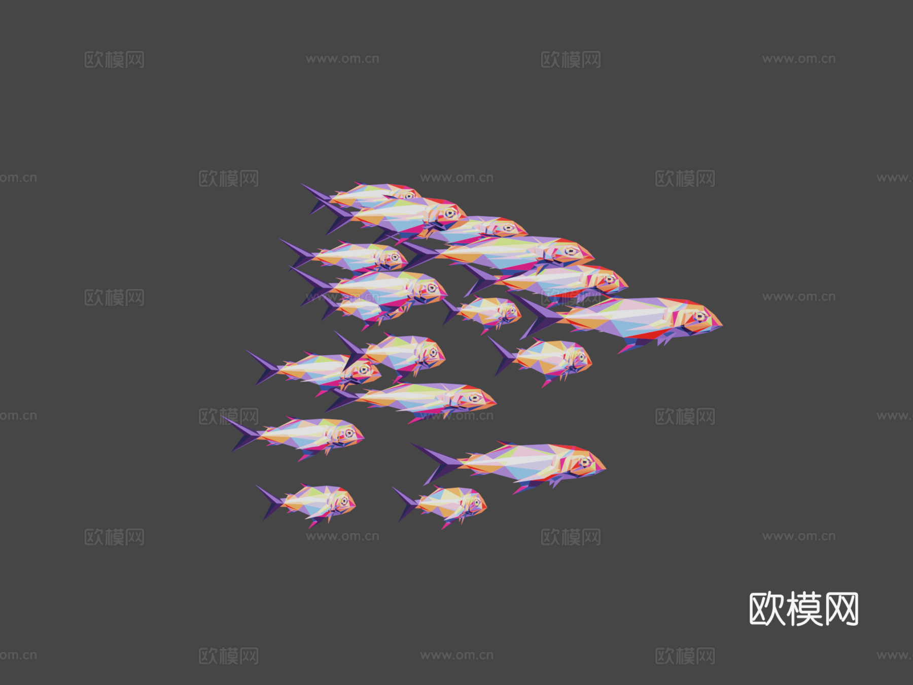 动画低多边形波普艺术群海鱼3d模型