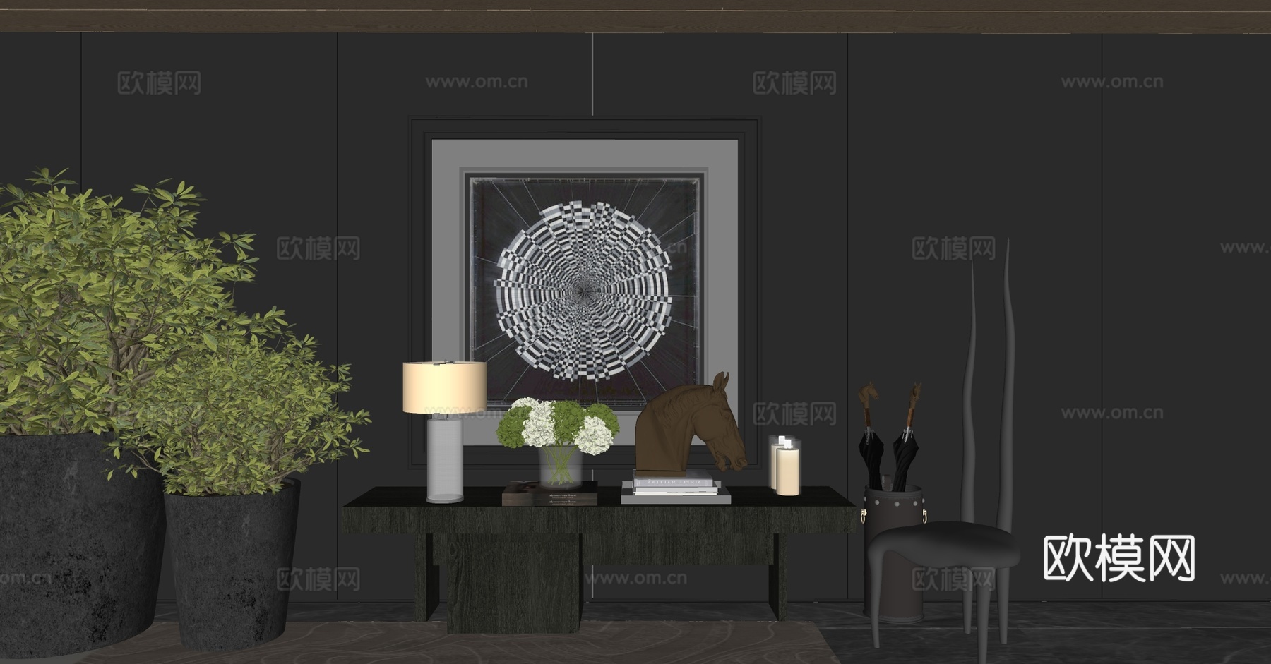 复古中古玄关柜 轻奢意式玄关柜 海派风玄关柜 端景柜玄关柜su模型