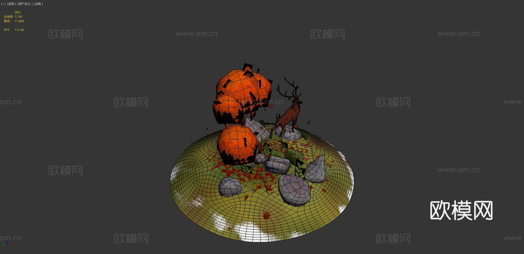 秋季场景与雄鹿3d模型