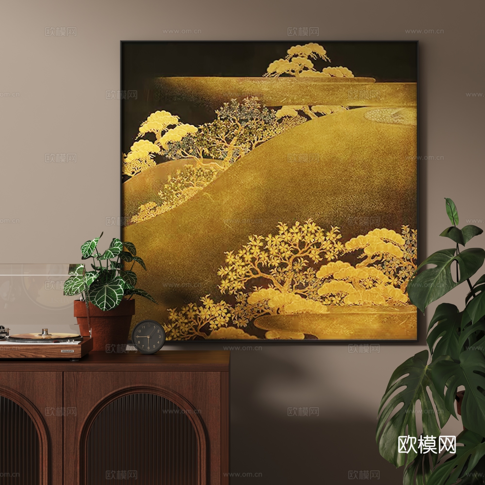 中古风中式禅意客厅茶室玄关挂画3d模型