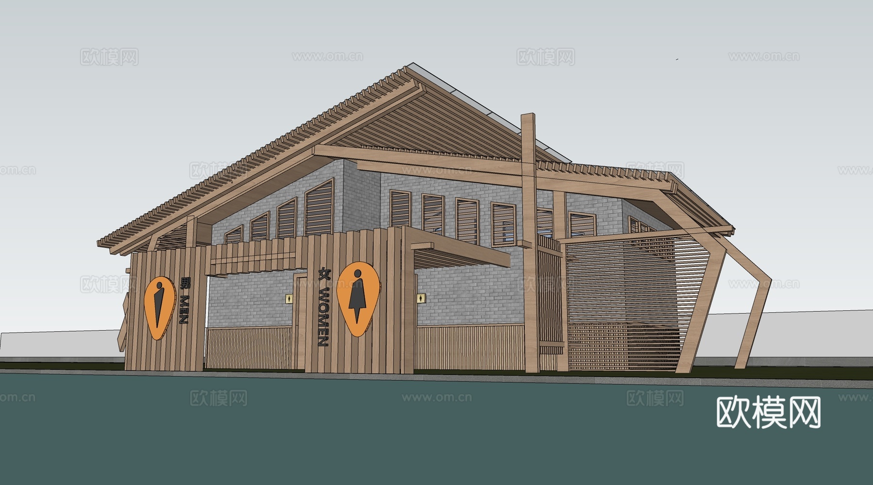 现代公厕建筑 厕所建筑 旅游厕所 公共卫生间su模型下载（渲染图3）