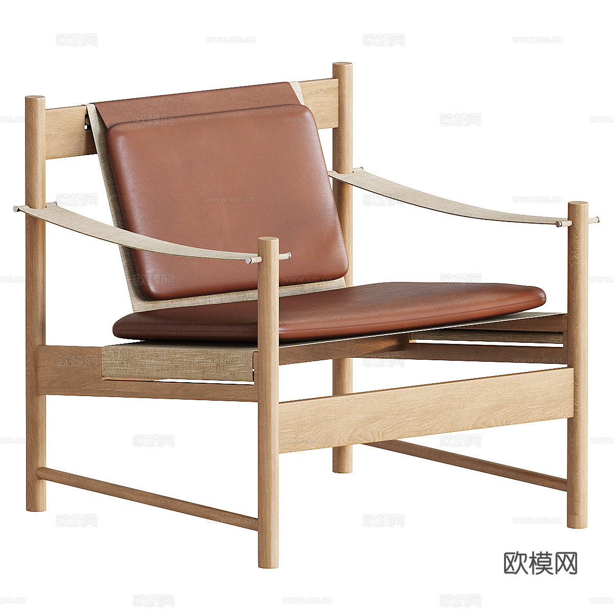 新中式木质皮革扶手椅3d模型