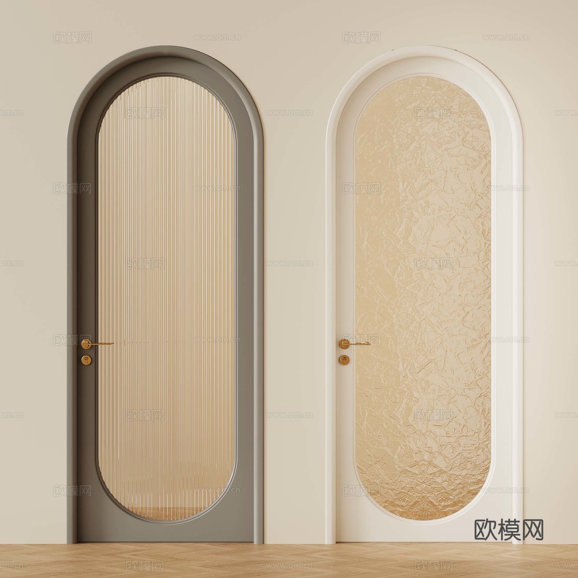 法式奶油风单开门 玻璃单开门 拱形单开门3d模型