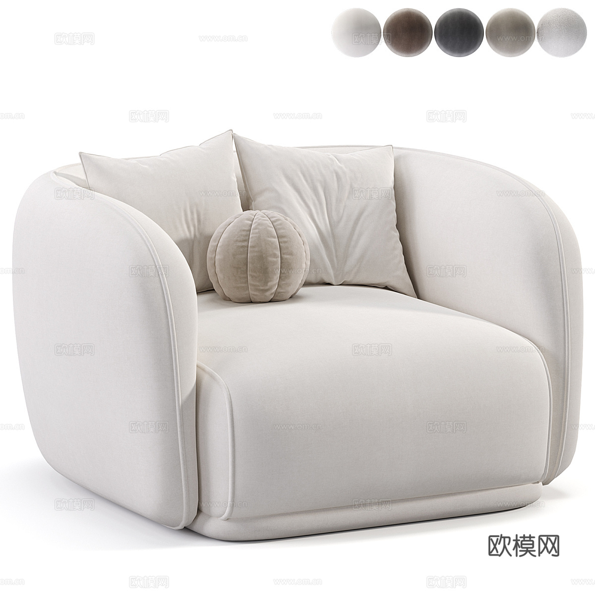 现代意式奶油风布艺休闲沙发3d模型