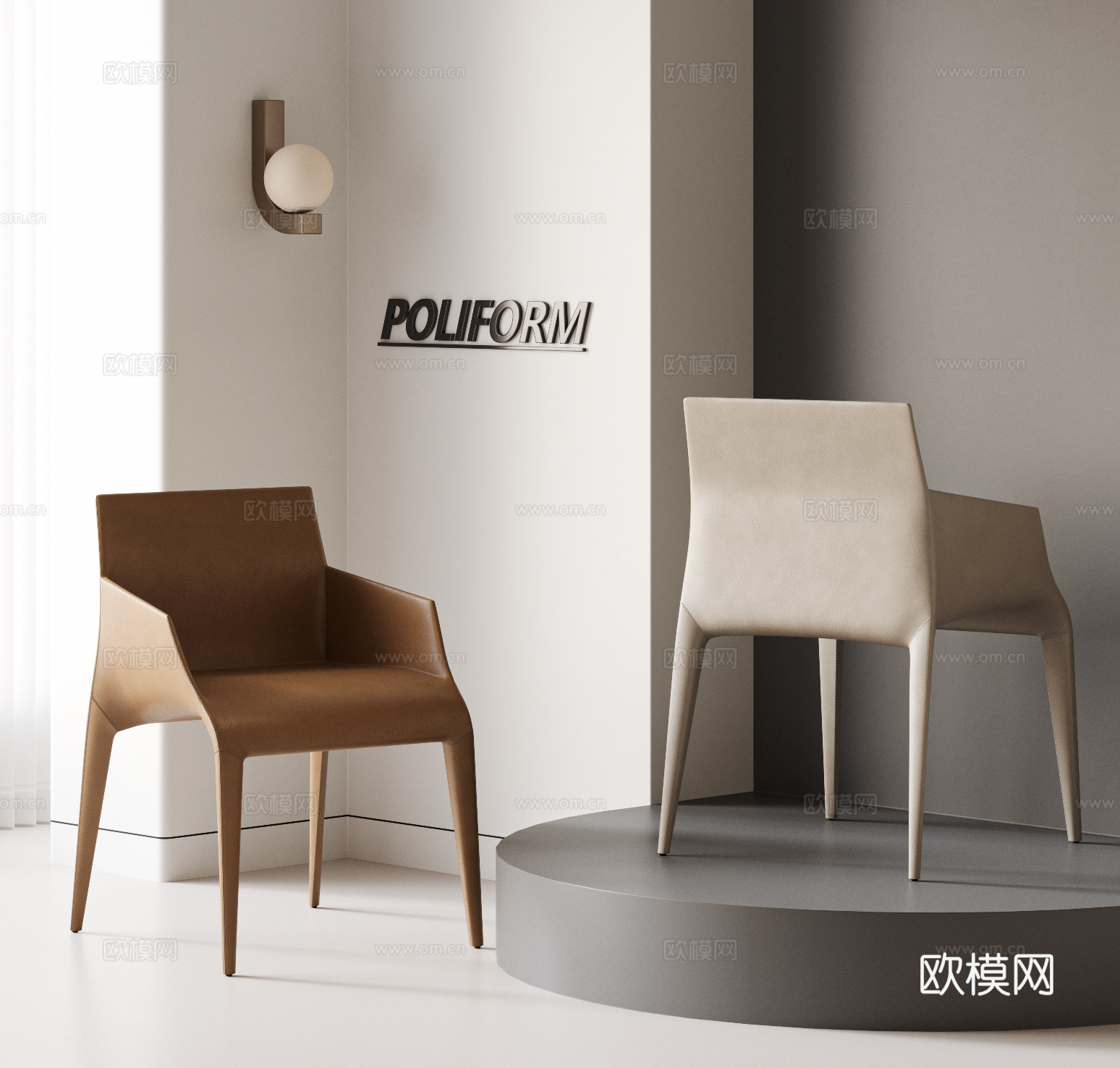 poliform 现代 意式 餐椅 皮椅 休闲椅 单椅 扶手3d模型