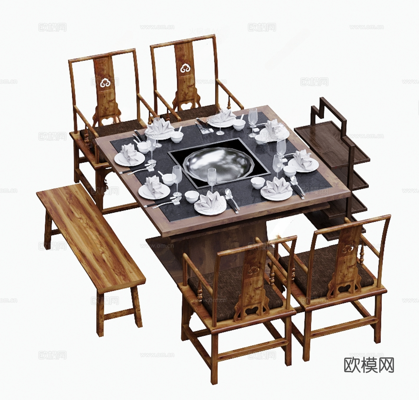 新中式餐桌椅 火锅餐桌椅su模型