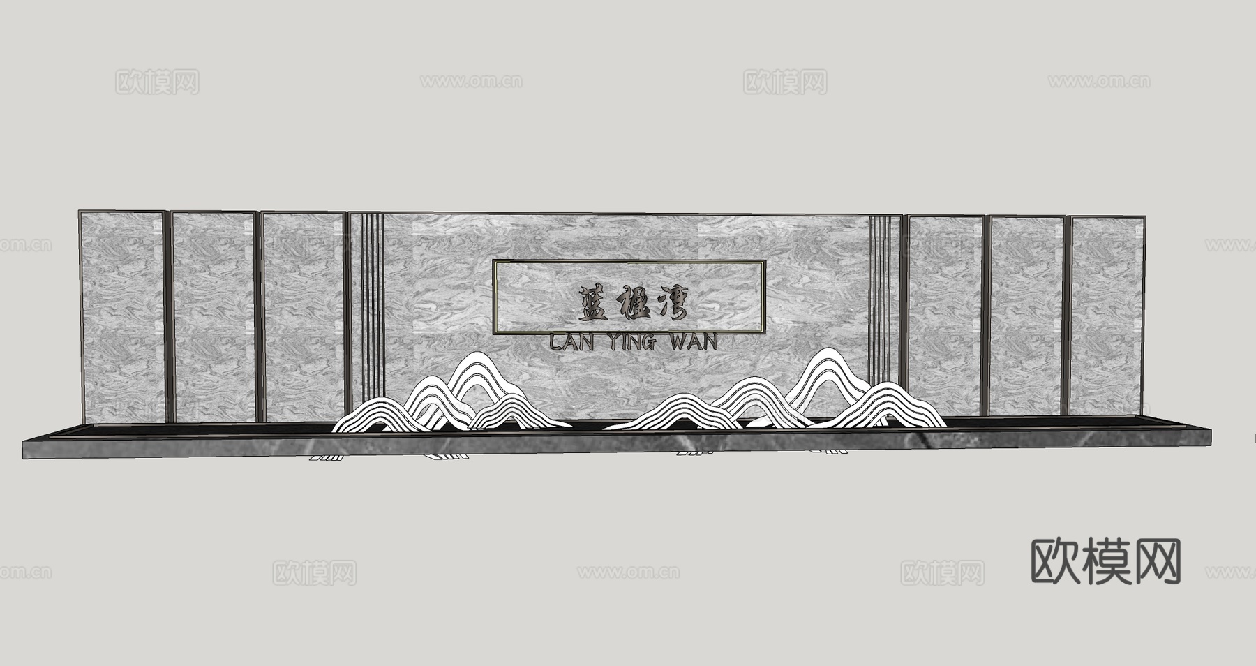 新中式景墙围墙文化景墙艺术景墙小区门头su模型