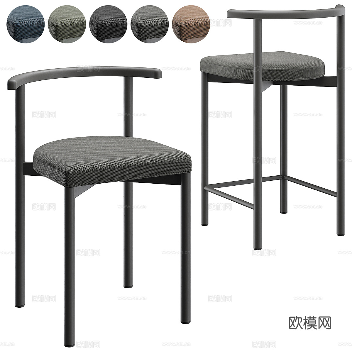 新中式木质吧台椅3d模型