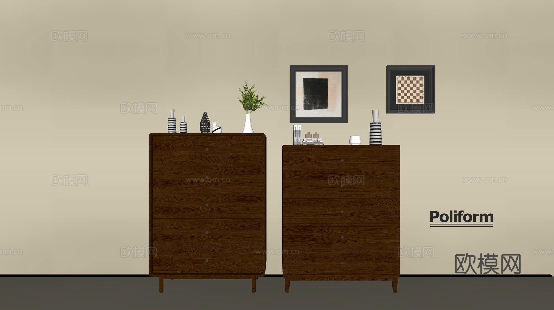 现代木纹柜 ins风极简风柜子  整体柜 餐边柜 阳台柜 储su模型下载（渲染图2）