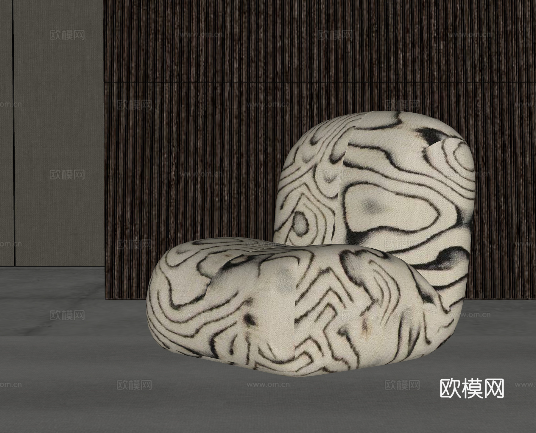 布艺单人沙发 虎皮纹懒人沙发 沙发椅 花纹单人沙发su模型