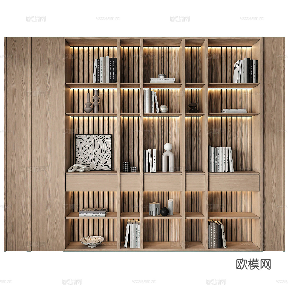 现代极简原木风装饰柜 书柜3d模型