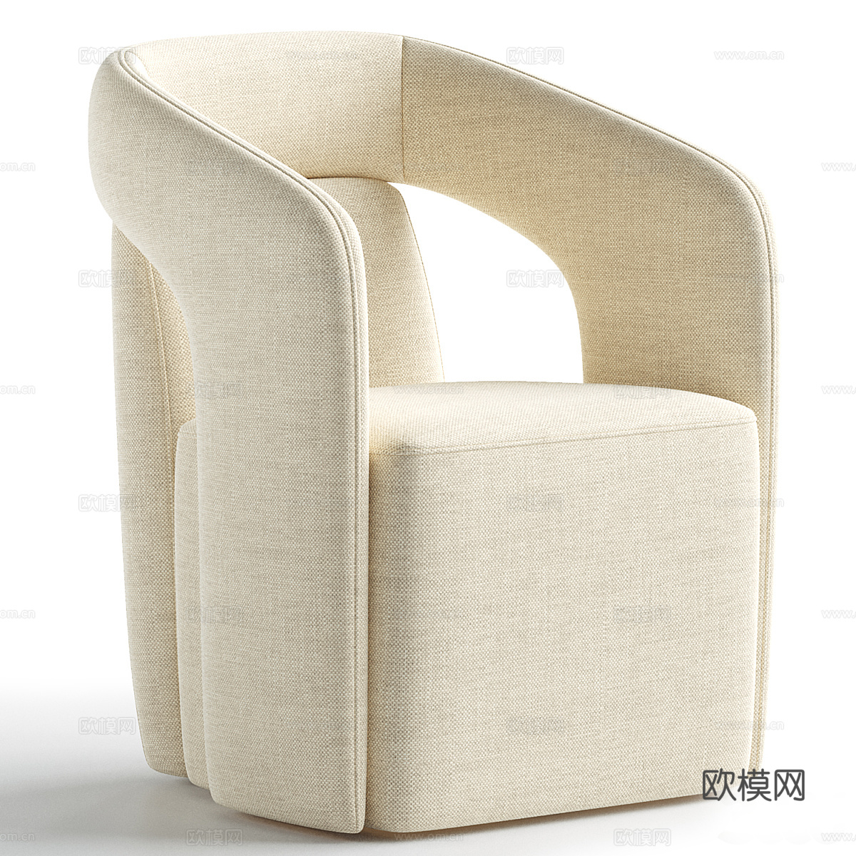 现代意式奶油风布艺扶手椅3d模型