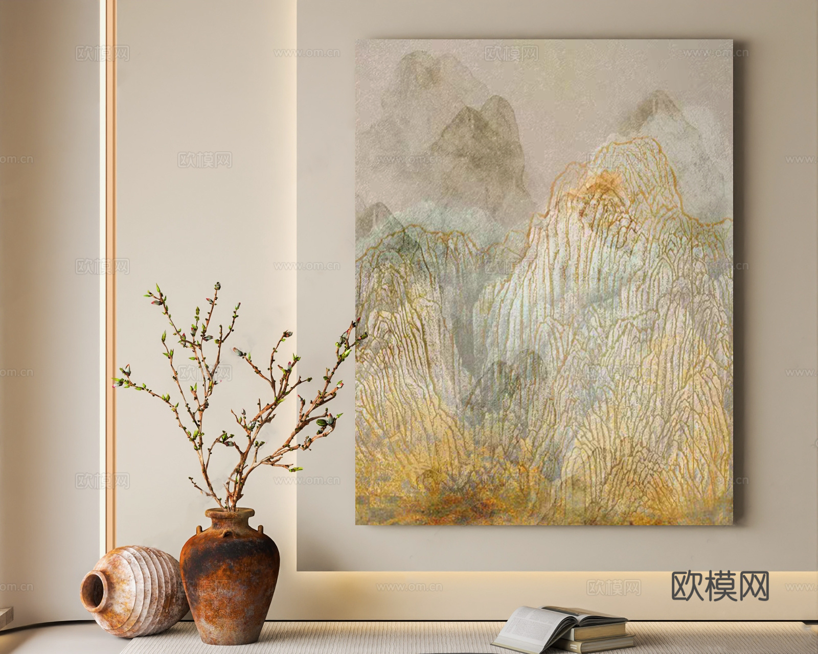 新中式禅意挂画 新中式玄关挂画 侘寂复古装饰画 抽象风景装饰免费3d模型