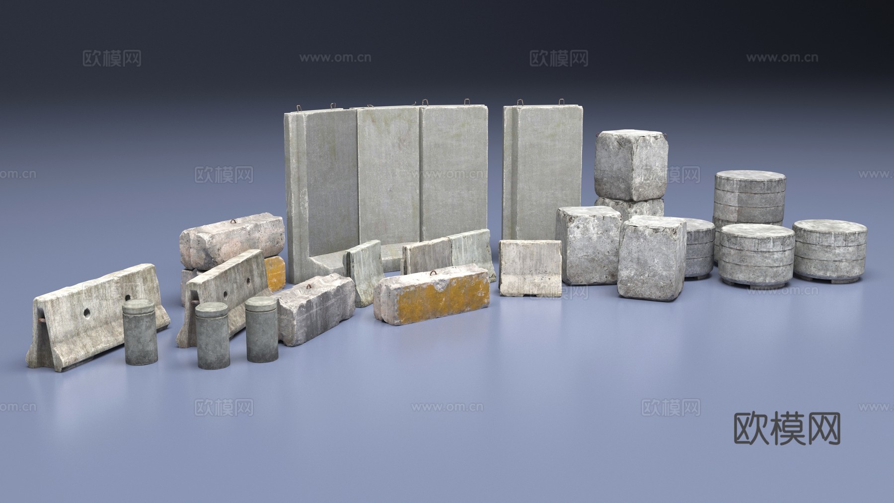 障碍石墩隔离桩预制板石柱3d模型