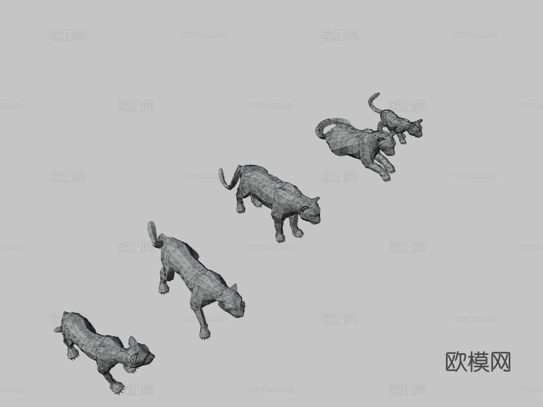 多边形艺术美洲狮与黑豹3d模型