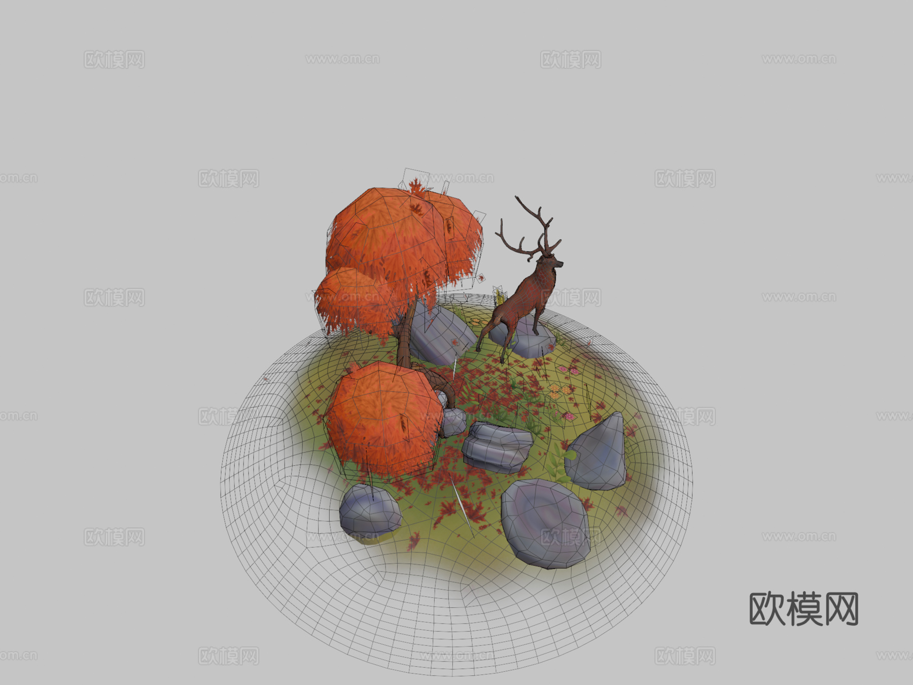 秋季场景与雄鹿3d模型