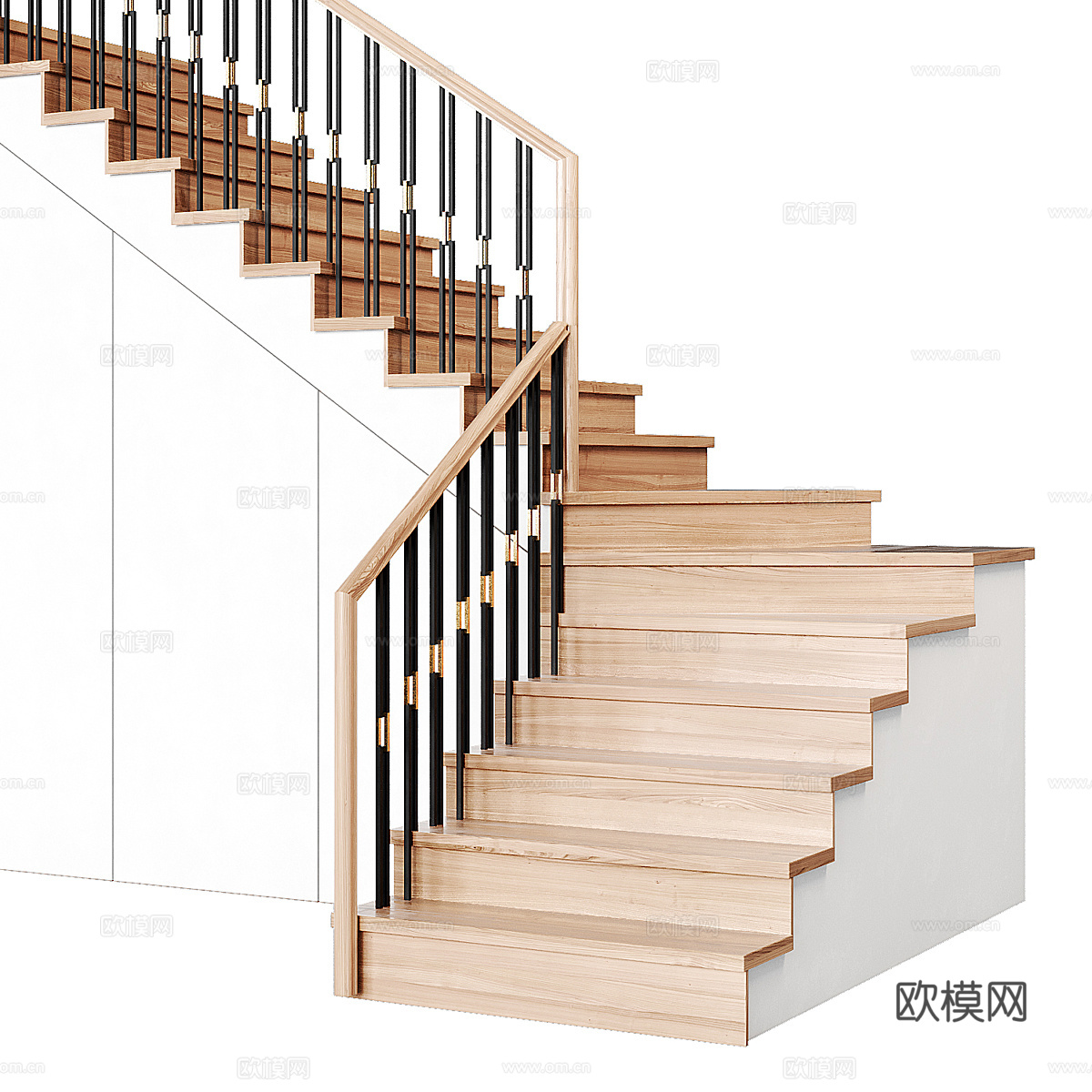 现代北欧原木风楼梯3d模型