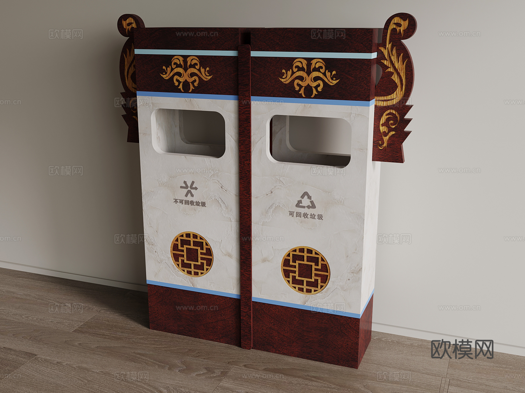 中式垃圾桶 公共垃圾桶 分类垃圾桶3d模型