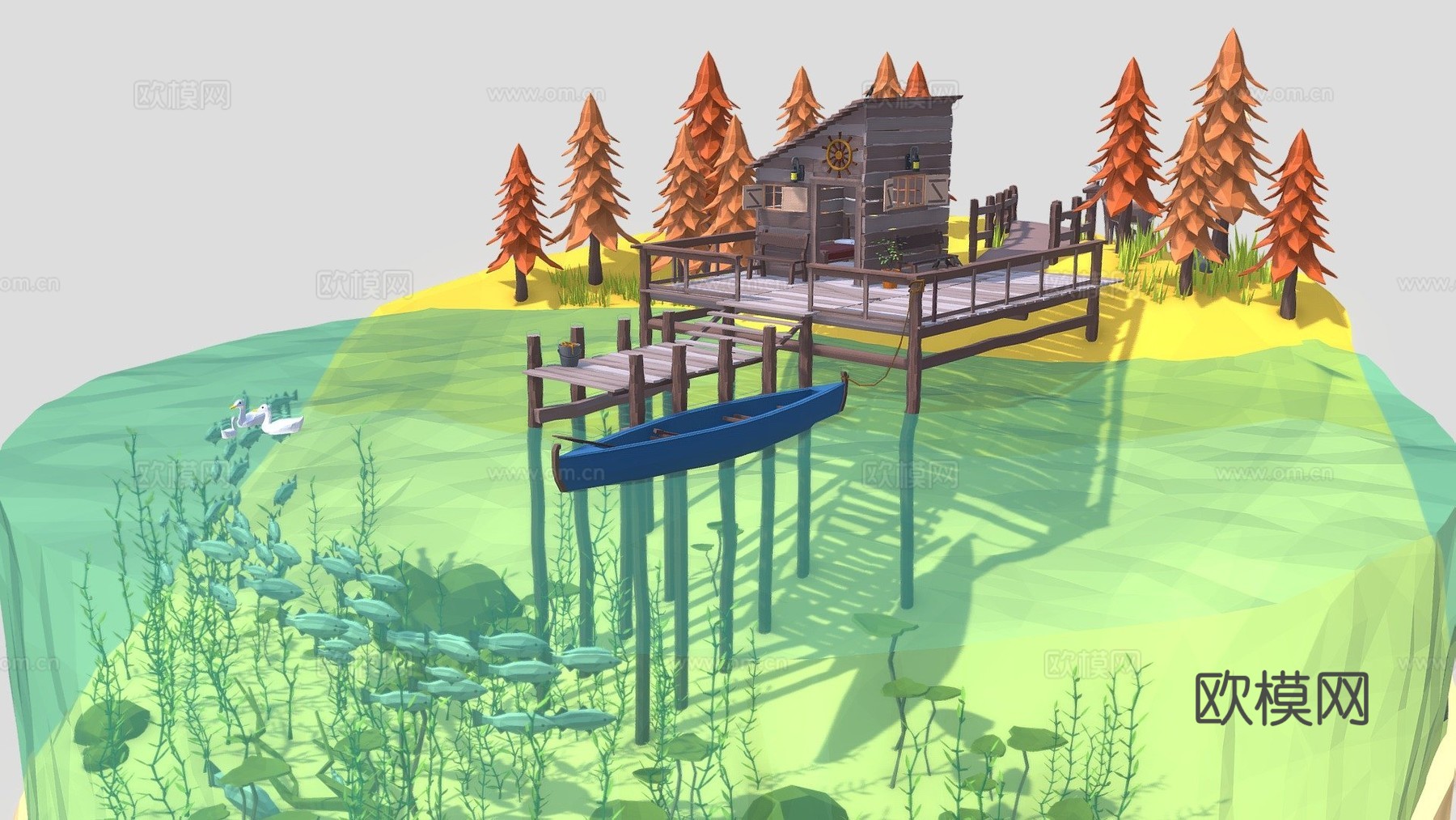低多边形湖泊场景3d模型