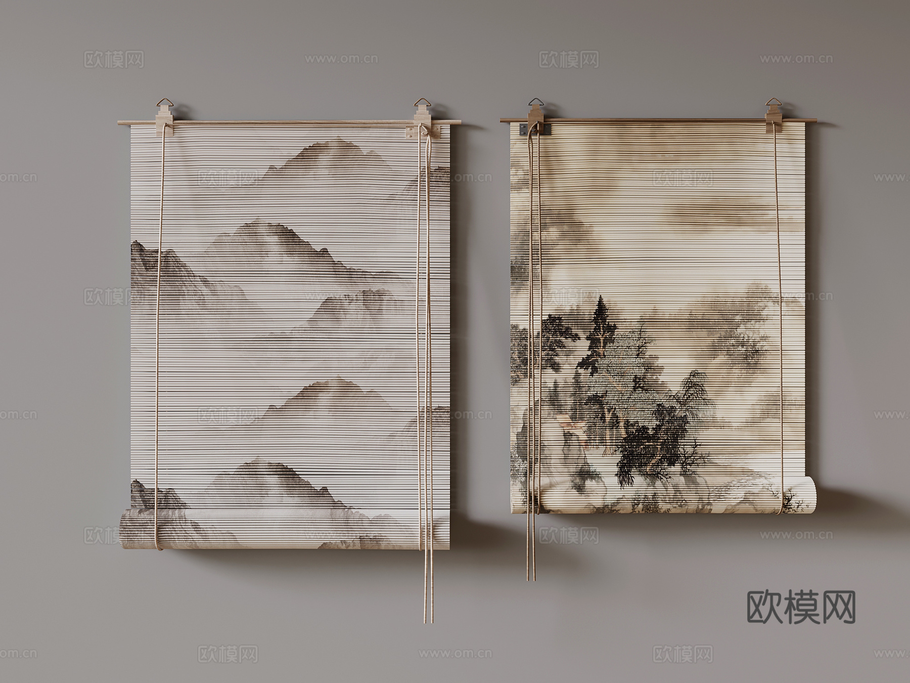 百叶帘 新中式卷帘 百叶帘 竹帘3d模型