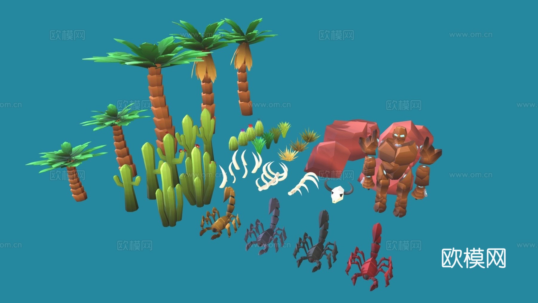 低多边形绿洲套装-沙漠3d模型