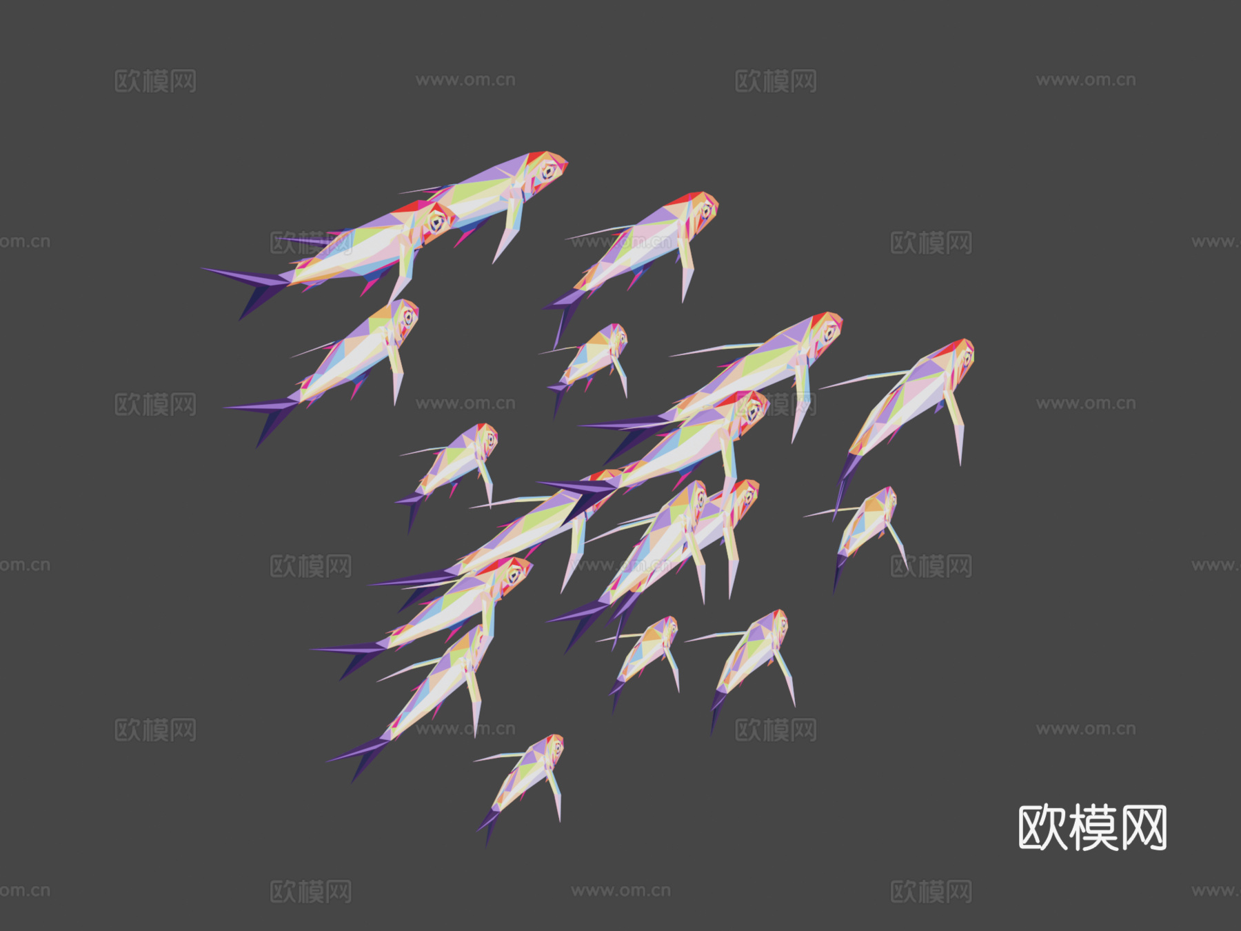 动画低多边形波普艺术群海鱼3d模型
