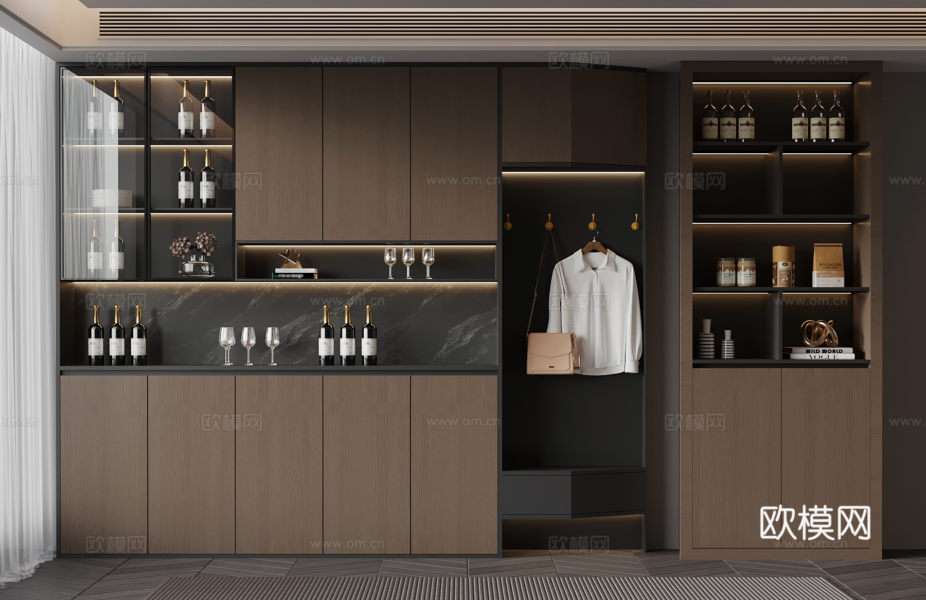 意式极简酒柜 红酒 酒杯3d模型
