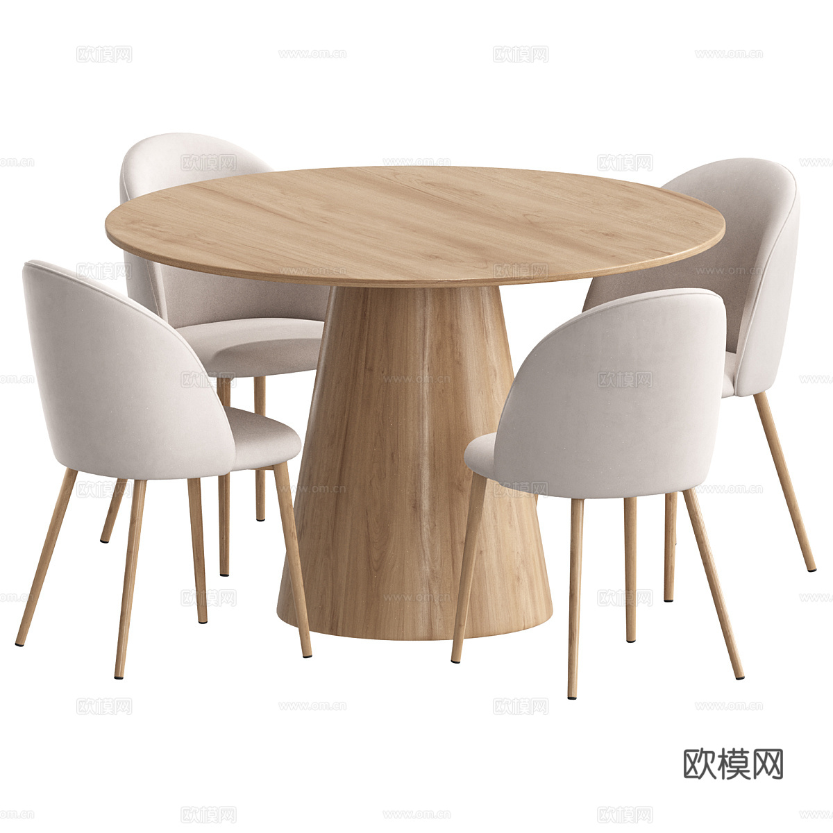 现代北欧原木风圆餐桌椅3d模型