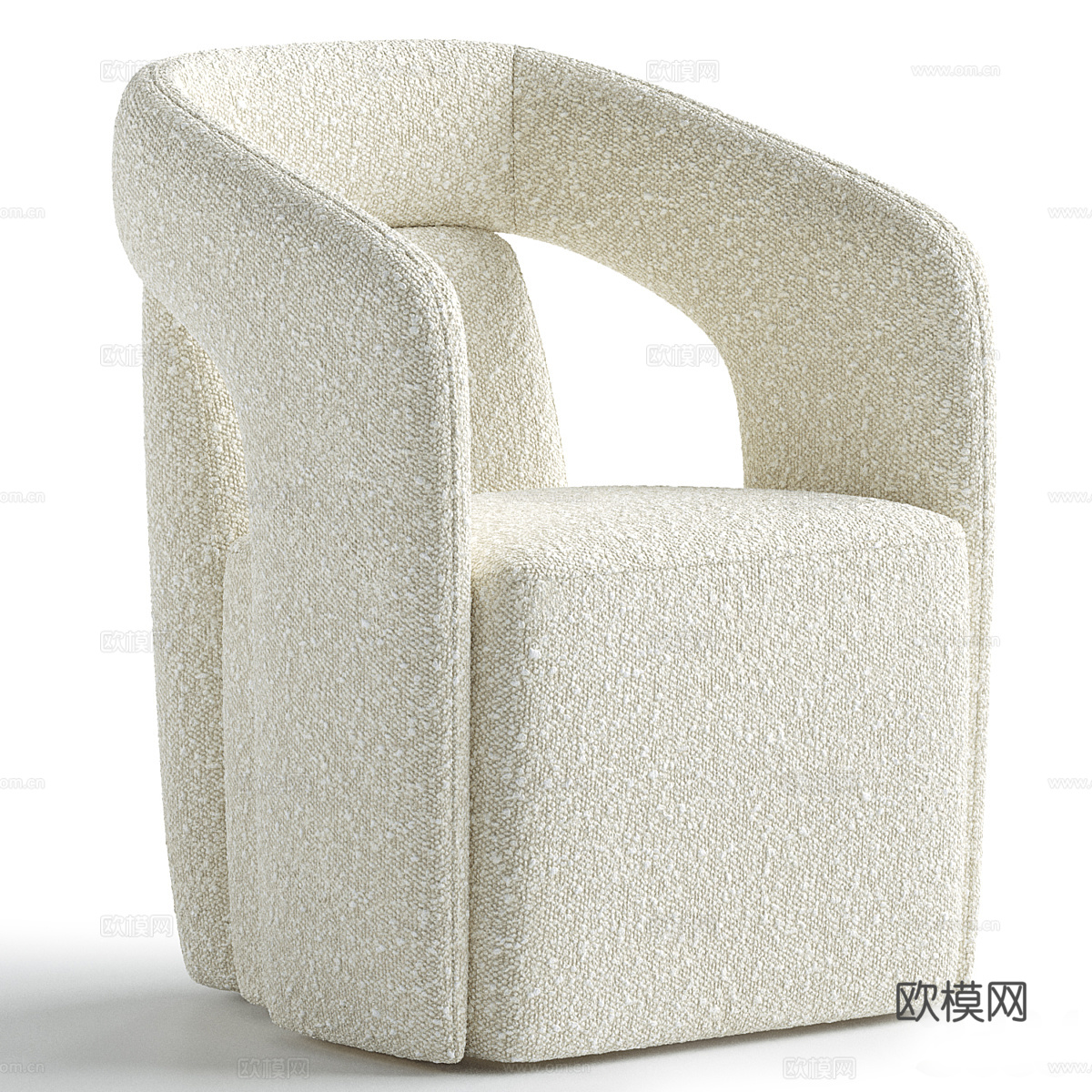 现代意式奶油风布艺扶手椅3d模型