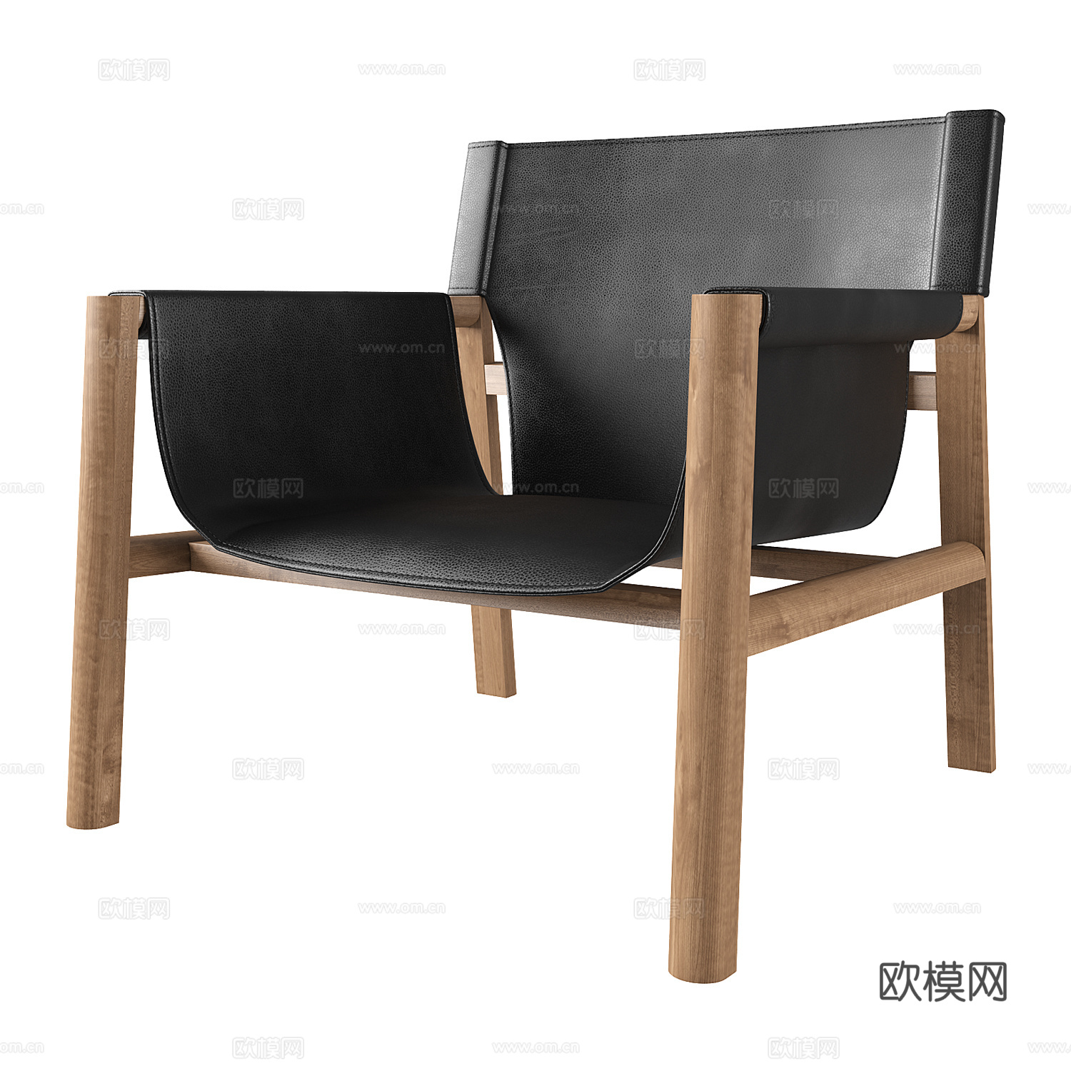 现代意式皮革木质扶手椅3d模型