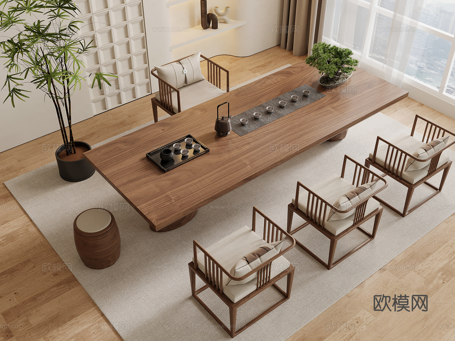 茶室 新中式茶室 茶桌椅 茶具3d模型