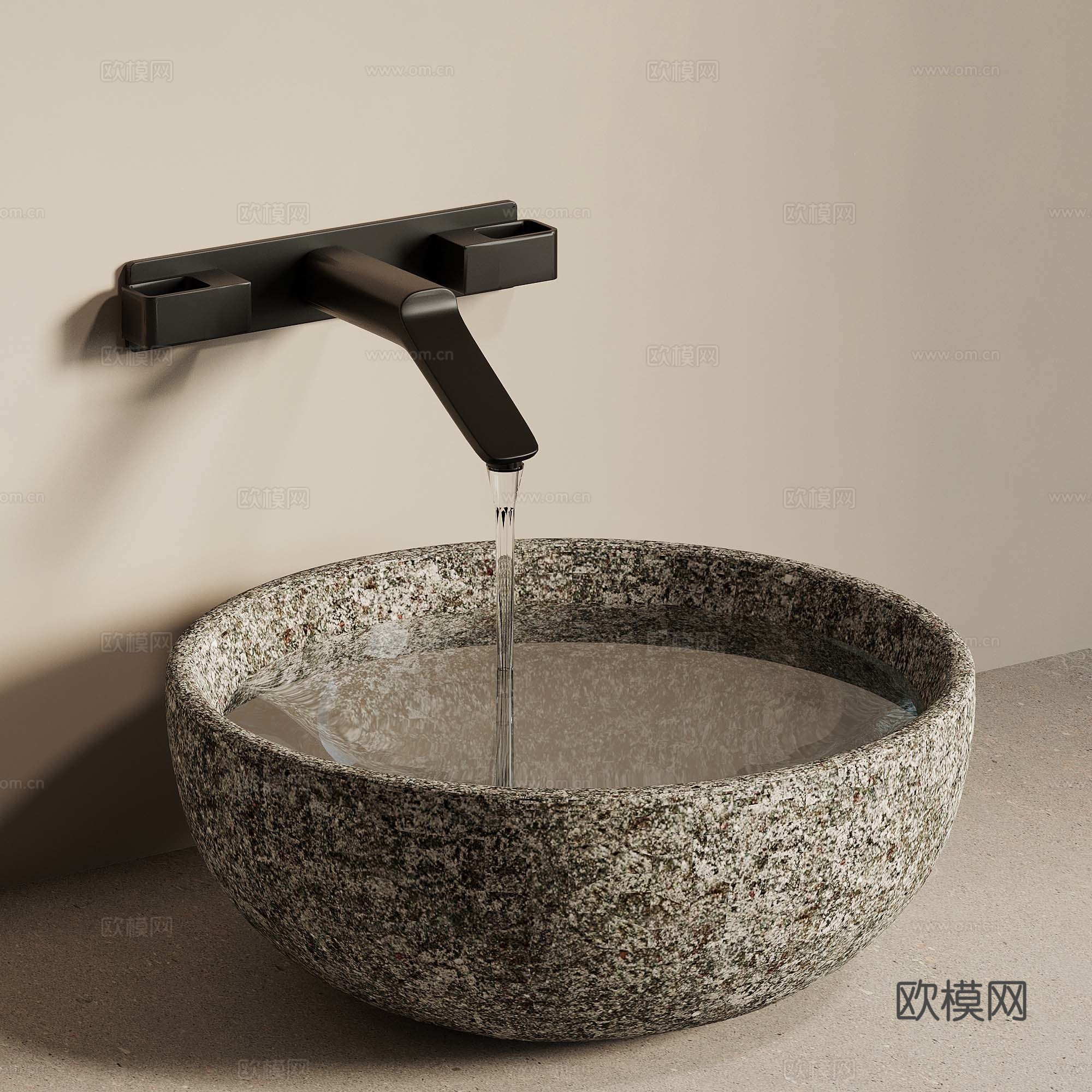 现代石槽台盆 洗手池 台上盆 水龙头3d模型