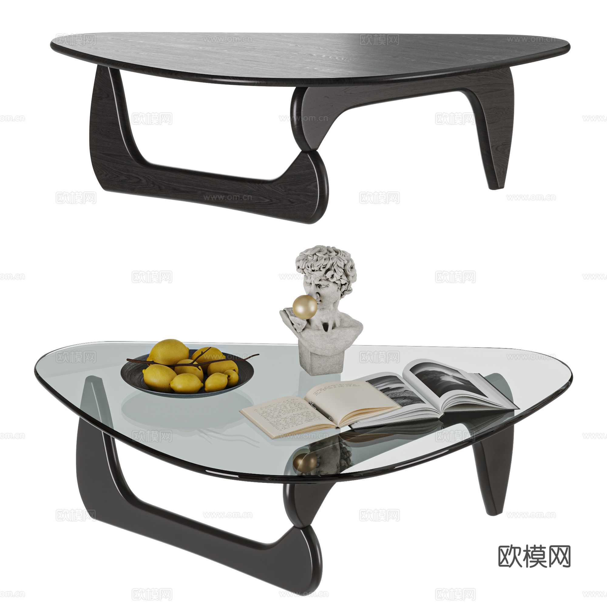 现代 法式 中古风 茶几组合 玻璃茶几 茶几摆件su模型