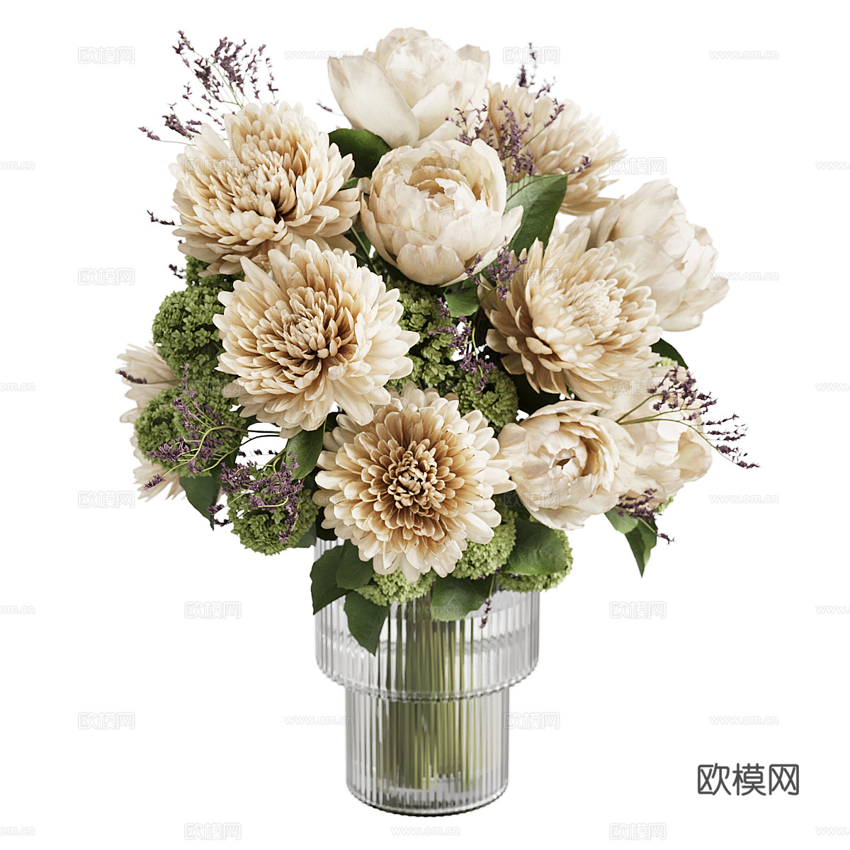 现代奶油风花瓶花艺3d模型