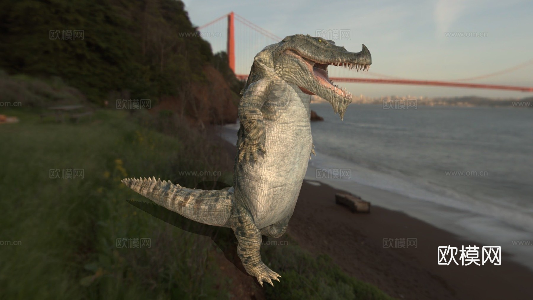 直立行走的鳄鱼3d模型