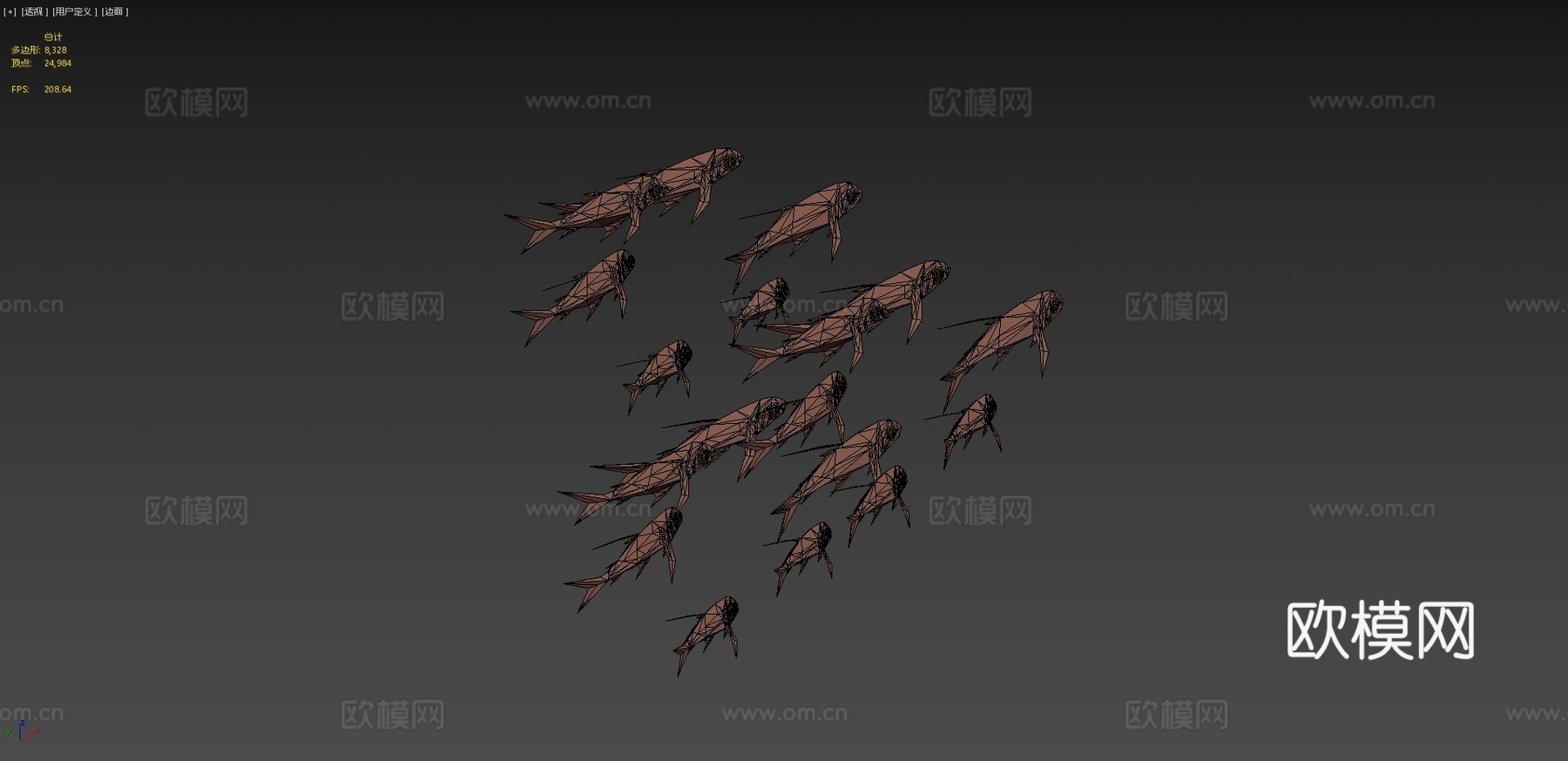动画低多边形波普艺术群海鱼3d模型