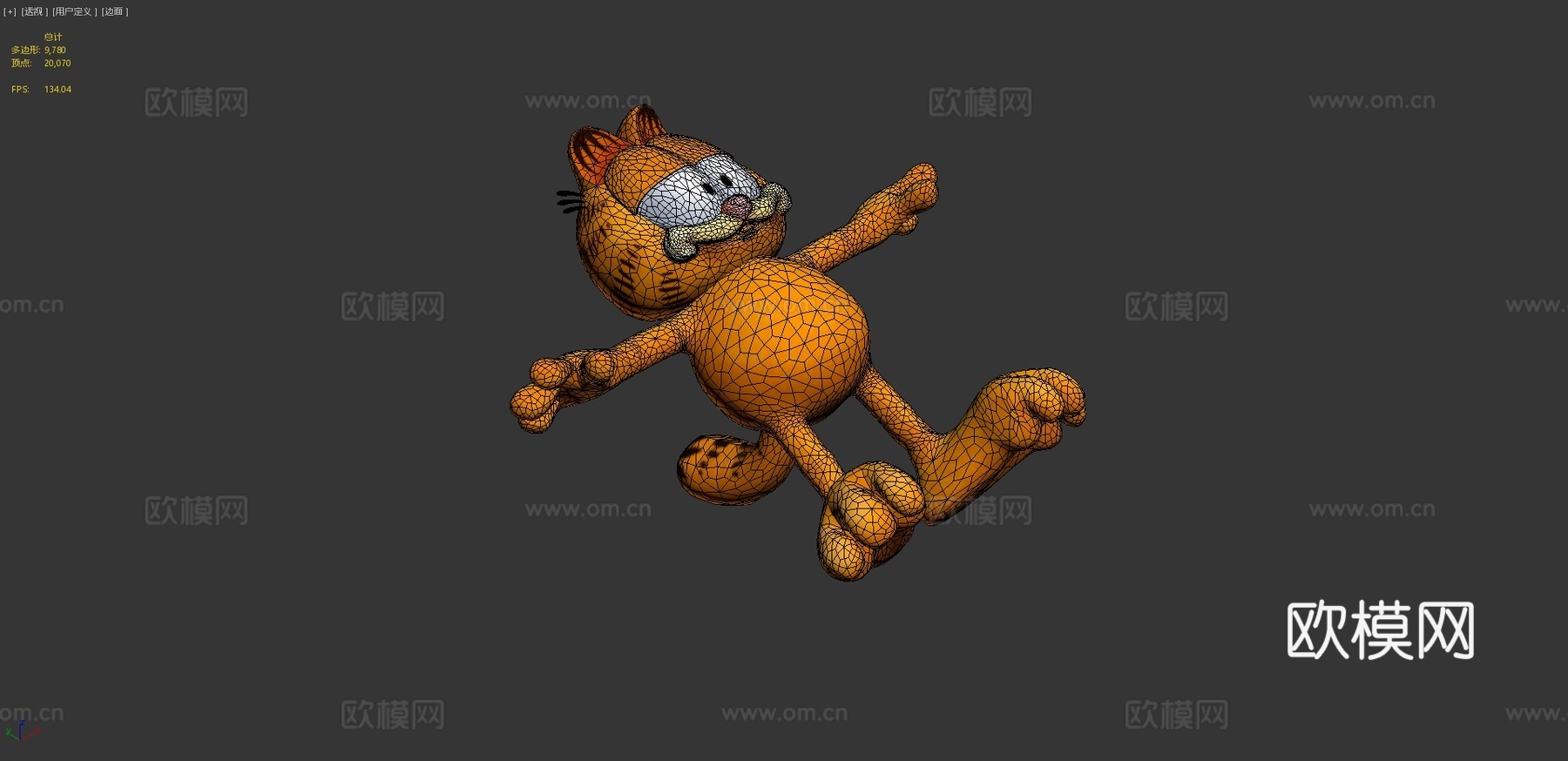 低多边形加菲猫(全骨骼绑定)3d模型