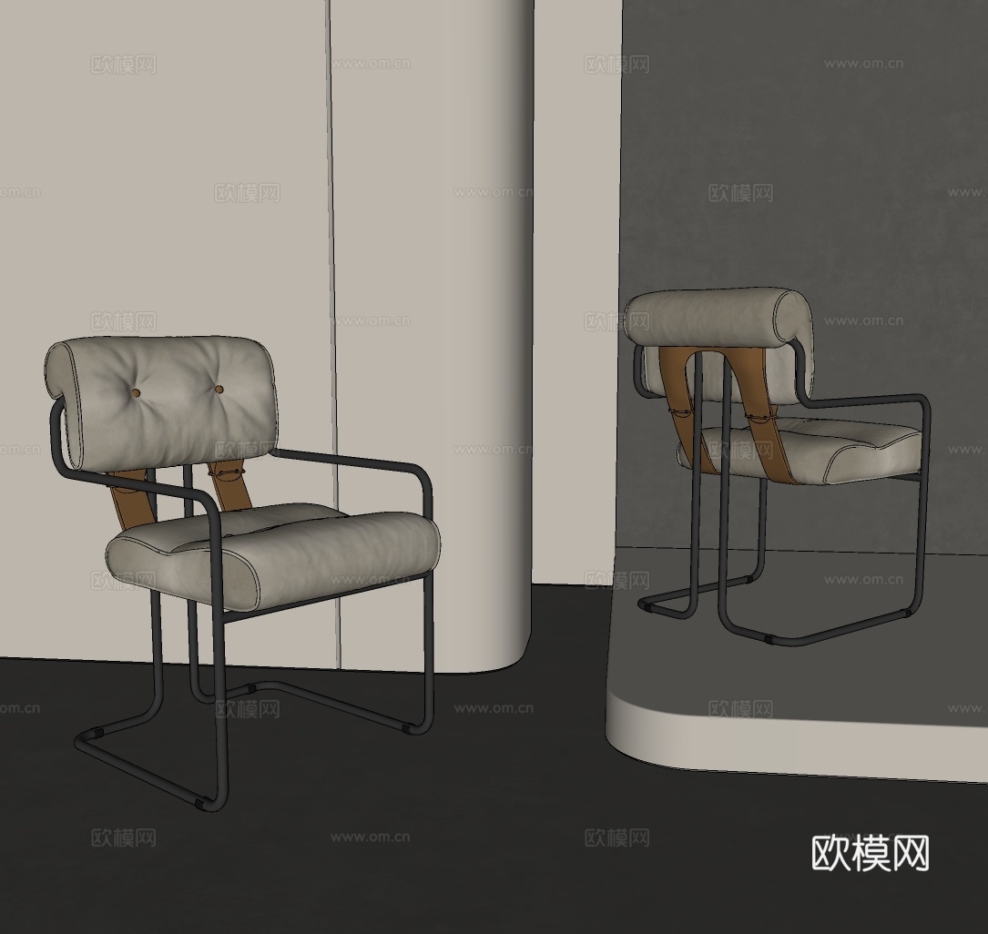 现代休闲椅 意式单椅 中古书桌椅 极简餐椅 轻奢书桌椅su模型