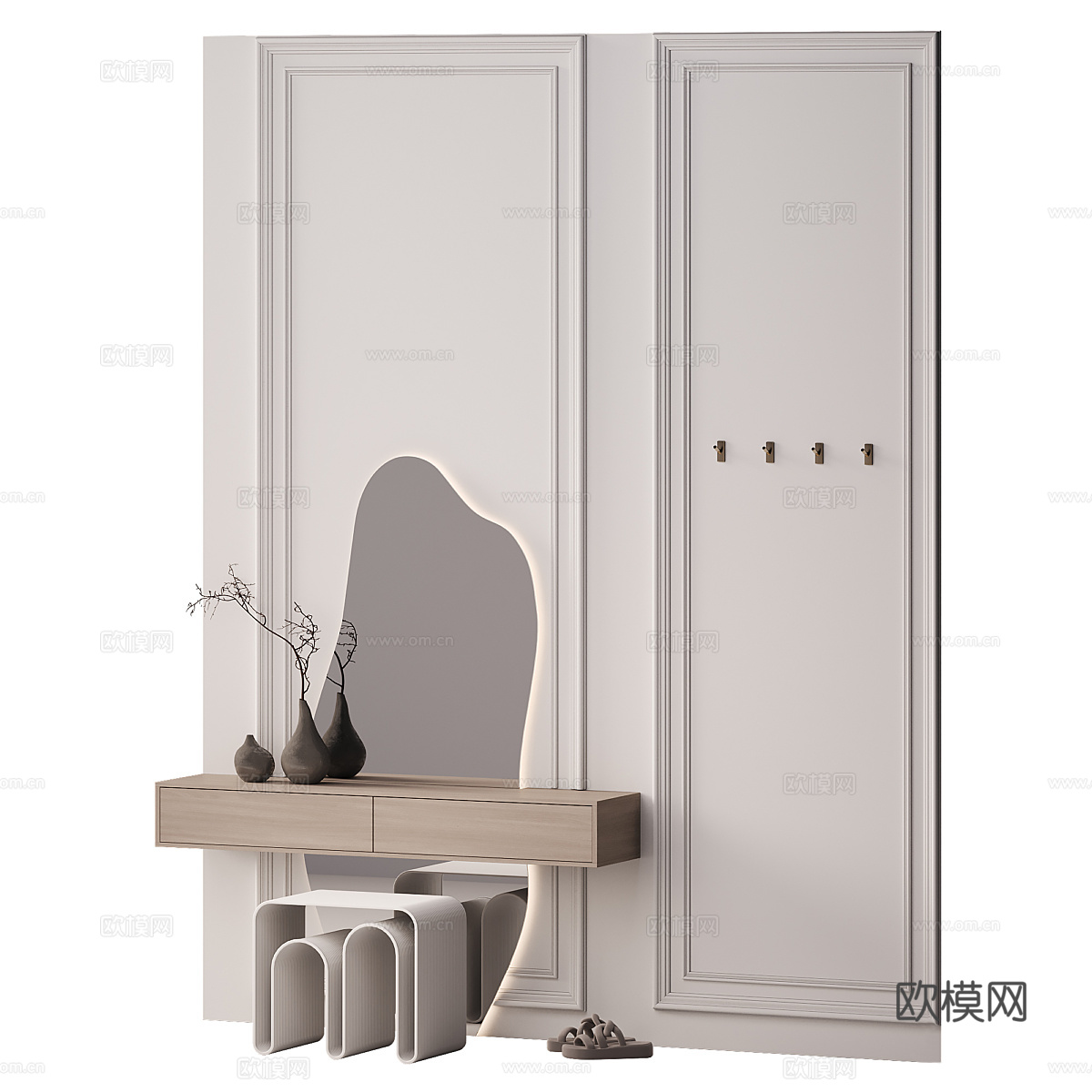 现代意式奶油风梳妆台3d模型