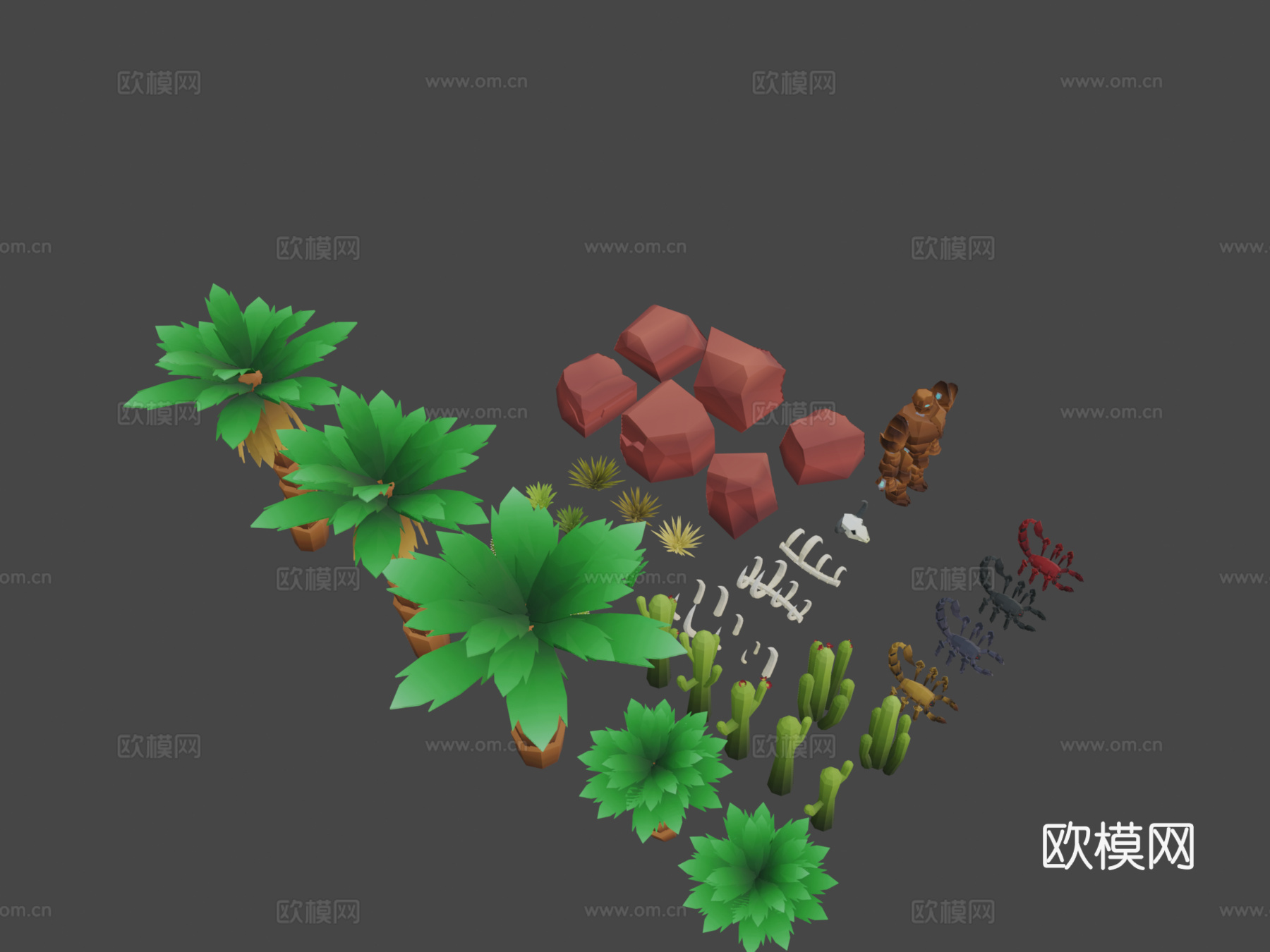 低多边形绿洲套装-沙漠3d模型
