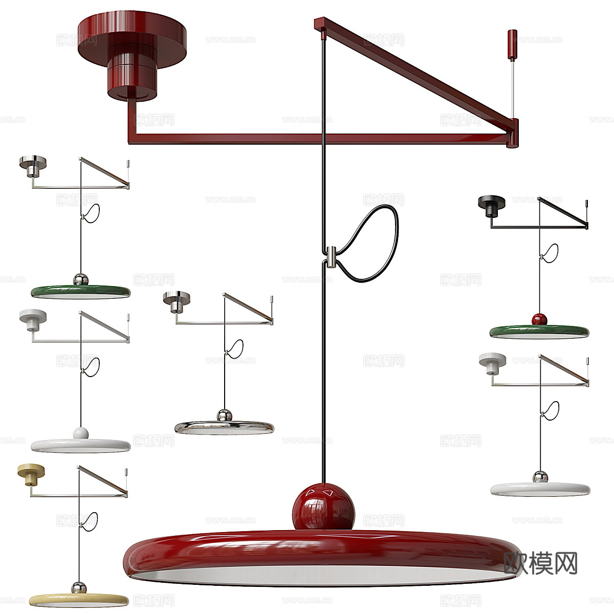 现代意式极简圆盘装饰小吊灯3d模型