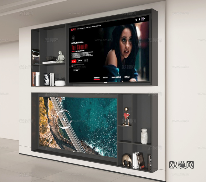 電視背景柜3d模型下載