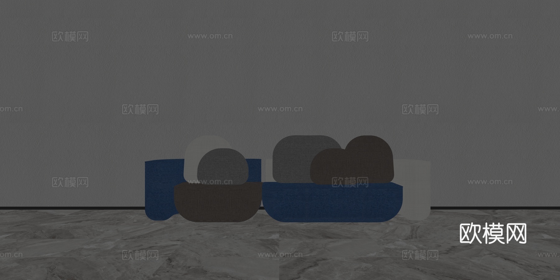 现代简约异形豆腐块休闲沙发su模型