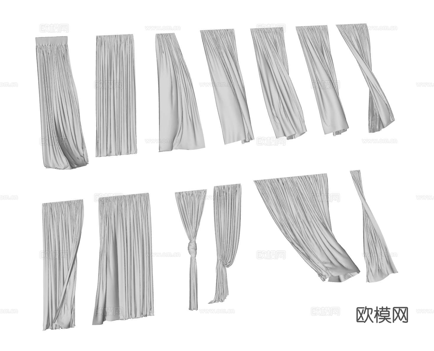 现代窗帘 纱帘 飘动窗帘 通用窗帘su模型