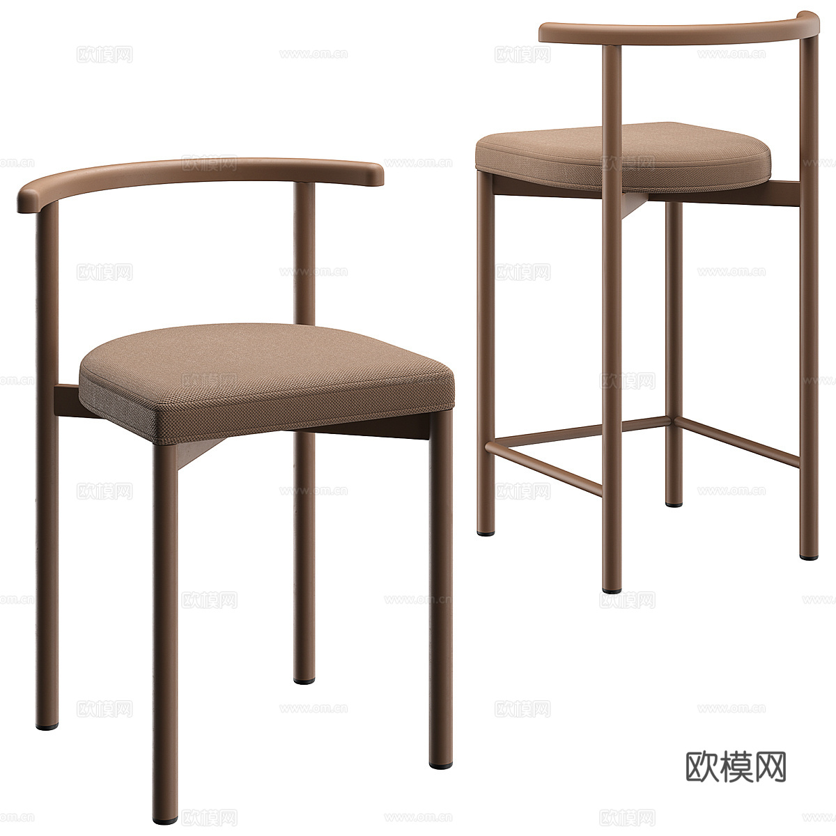 新中式木质吧台椅3d模型
